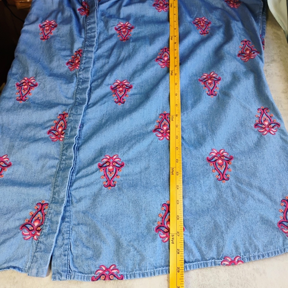 Torrid Belle Isle Embroidered Chambray Top Womens 3X Blue Ruffle Neck Boho - Picture 11 of 12